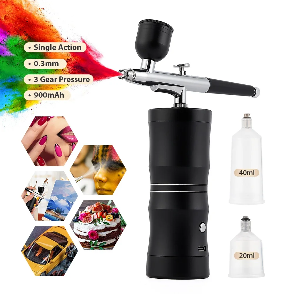 0.3mm Portable Airbrush Wireless Air Compressor Kit Spray Gun for Cake Painting Nail Art Makeup Facial Steamer