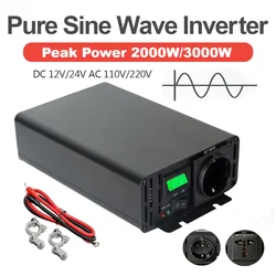 Pure Sine Wave Solar Inverter 1000W 2000W 3000W 24V 220V Off Grid PV 12V 48V 36V DC to 120V 230V 240V AC Home Appliance 50/60Hz