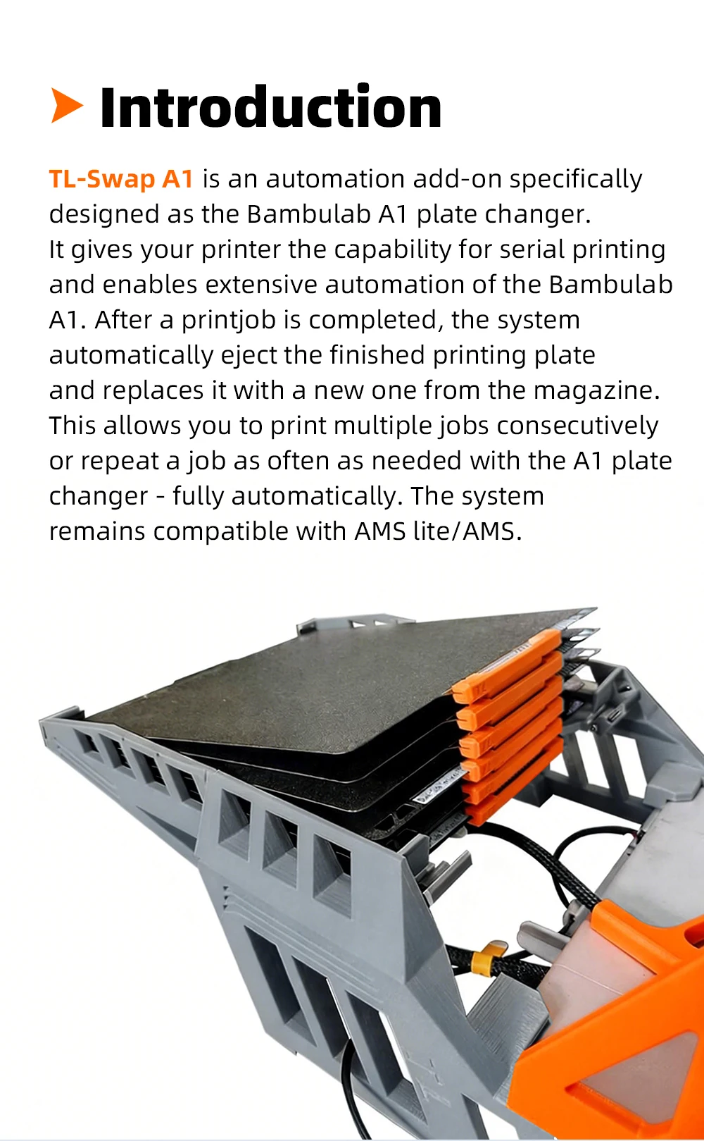 Trianglelab Swapmod TL-Swap A1 für BambuLab A1 3D-Drucker A1 Upgrades Automatisches Plattenwechsel-Kit 3D-Druck-Farm-Automatisierung – Detail 3