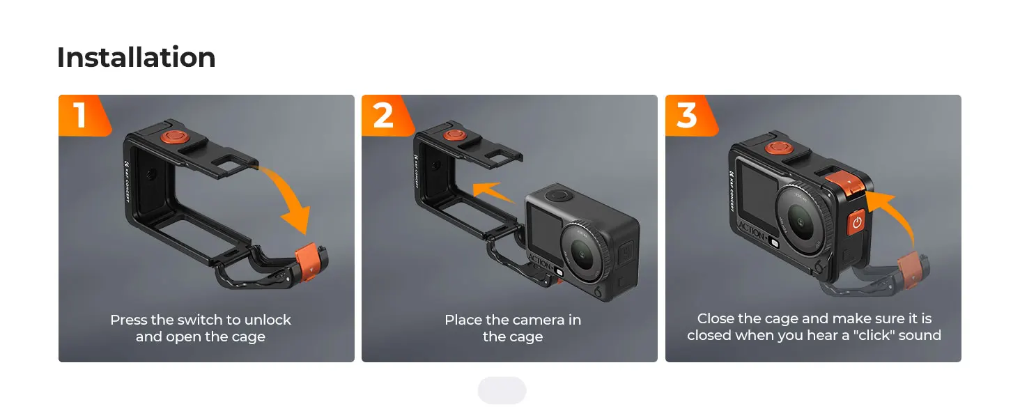 K&F CONCEPT Aluminium-Schutzmetallkäfig für DJI Osmo Action 6, werkzeuglose Schnellmontage, Cold Shoe, 1/4"-Gewinde, integrierte – Detail 6