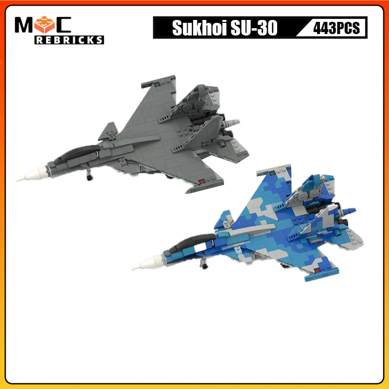 MOC New High-Tech Sukhoi SU-30 Military Fighters Building Blocks Assembly Classic Aircraft Weapon Model Puzzle Toy for Kids Gift