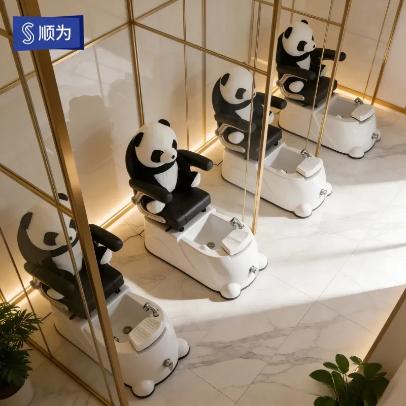 Cute Panda Foot Massage Chair Adjustable Pedicure Spa Sofa with Nail Art Station and Foot Soaking Basin for Home Therapy Use