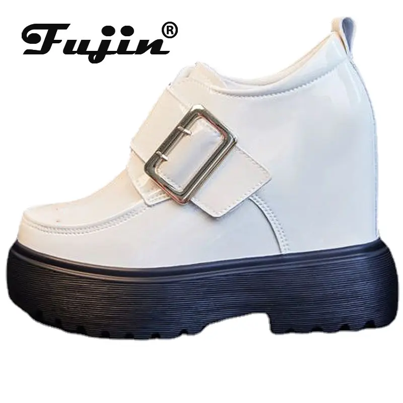 

Fujin 12cm New Patent Genuine Leather Platform Wedge Abkle Boots Women Shoes Super Heels Winter Autumn Apring Moccasins Designer