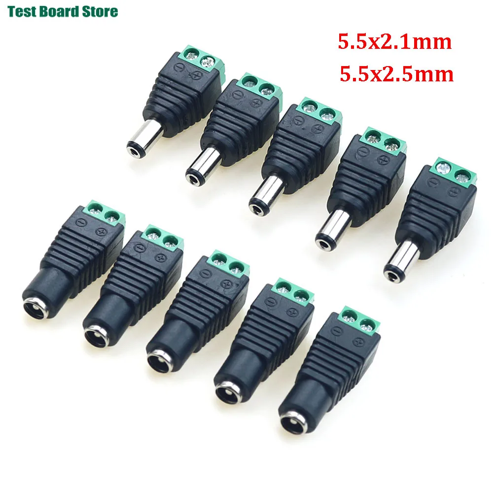 

5Pcs Male female DC Power plug 5.5x2.1MM 5.5x2.5MM 12V Jack Adapter Connector Plug CCTV Cameras 5050 3528 Single Color LED Strp