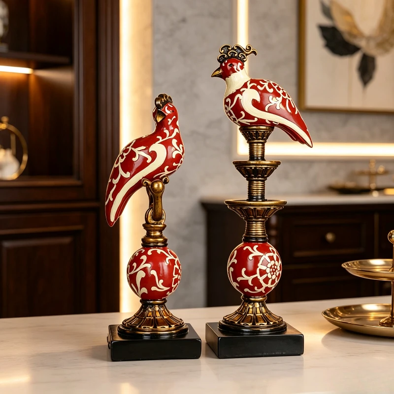 Neoclassical Noble Bird Statue Resin Ornament Home Decor Sculpture for Entrance Wine Cabinet Fireplace Tabletop