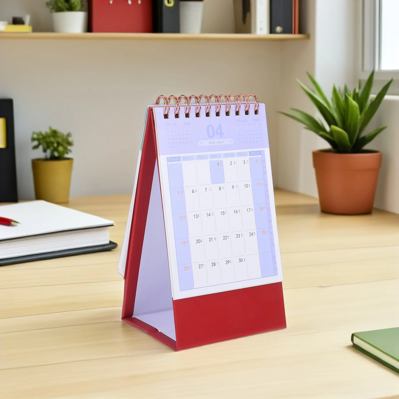 Calendario da tavolo 2026 Minimalista Stand Up Planner Rosso scuro per la pianificazione dell'ufficio domestico Pianificazione Design salvaspazio indipendente