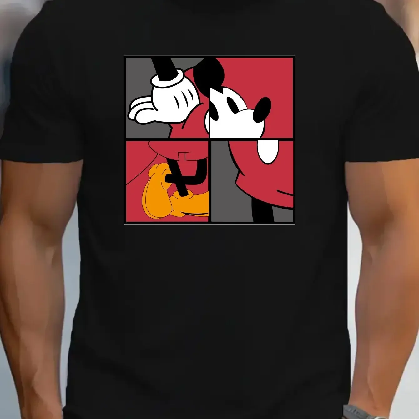 

2025 Summer Men's Mickey Square Puzzle Pattern T-Shirt - Casual Short Sleeve Crew Neck Summer Perfect T-Shirt Large Size