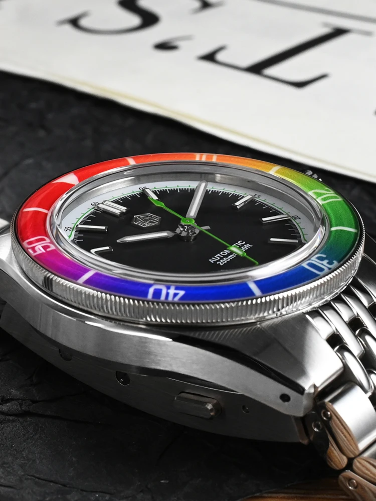 San Martin Men Watch Fashion Sapphire Rainbow Bezel Full Luminous 39.5mm NH35 Automatic Mechanical Waterproof 200m Date SN0116