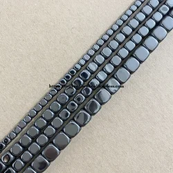 Natural Smooth Square Shape Black Hematite Stone Loose Beads 4 6 8 MM 15