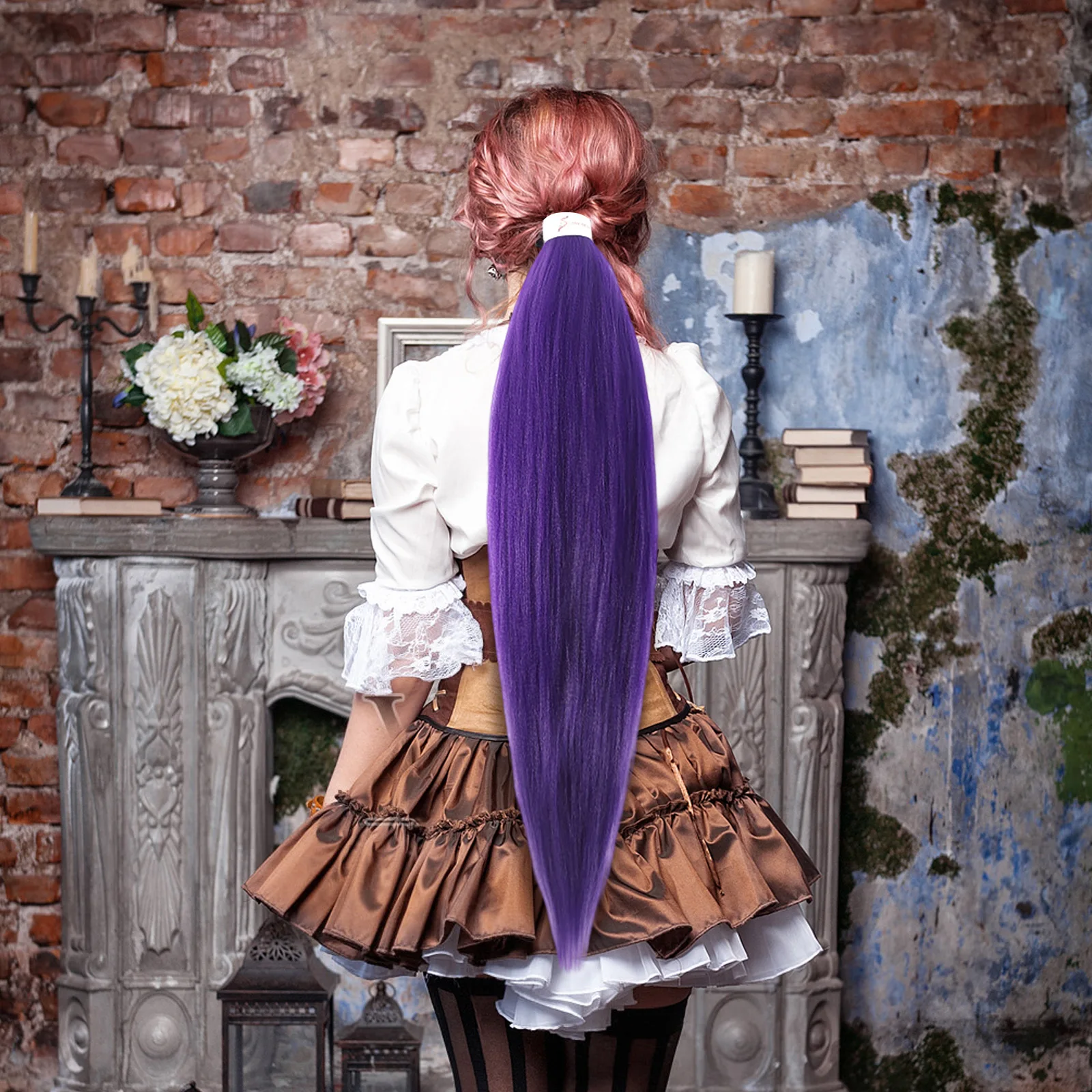 Synthetic Hair 26 Inch Purple Hair Extensions Synthetic Hair DIY 12colors To Choose Ponytail Braid Halloween Cosplay Accessories