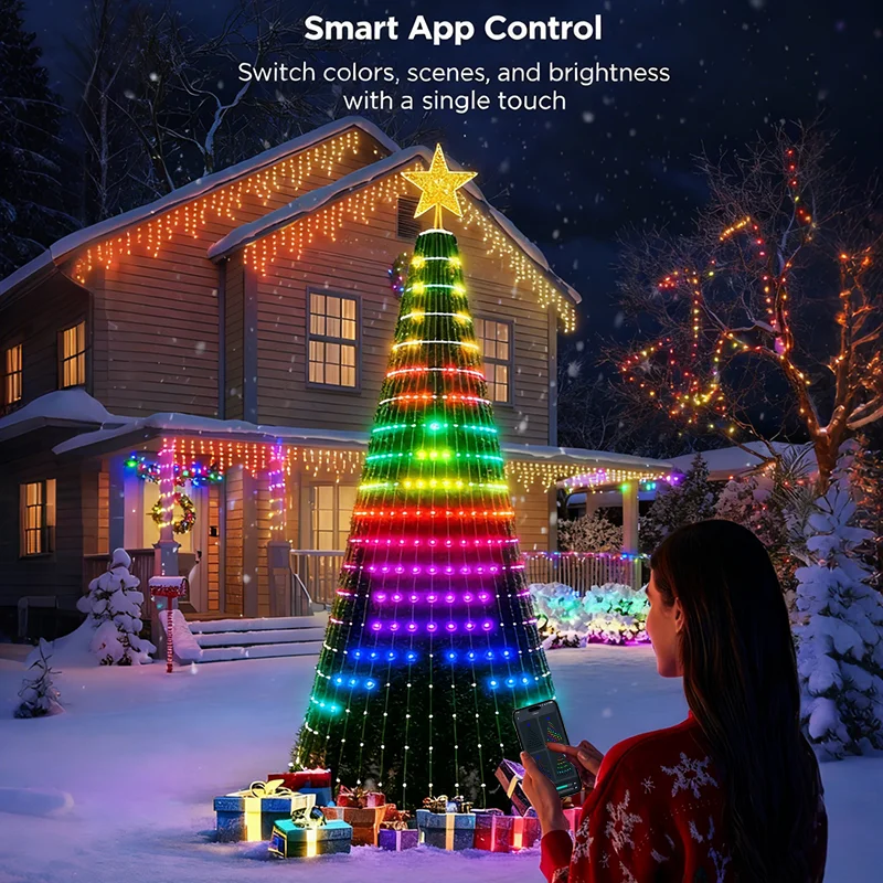 Smart Christmas Tree Lights LED String Lights DIY Color Changing Pattern Timer Music Sync Waterproof for Christmas Tree Decor