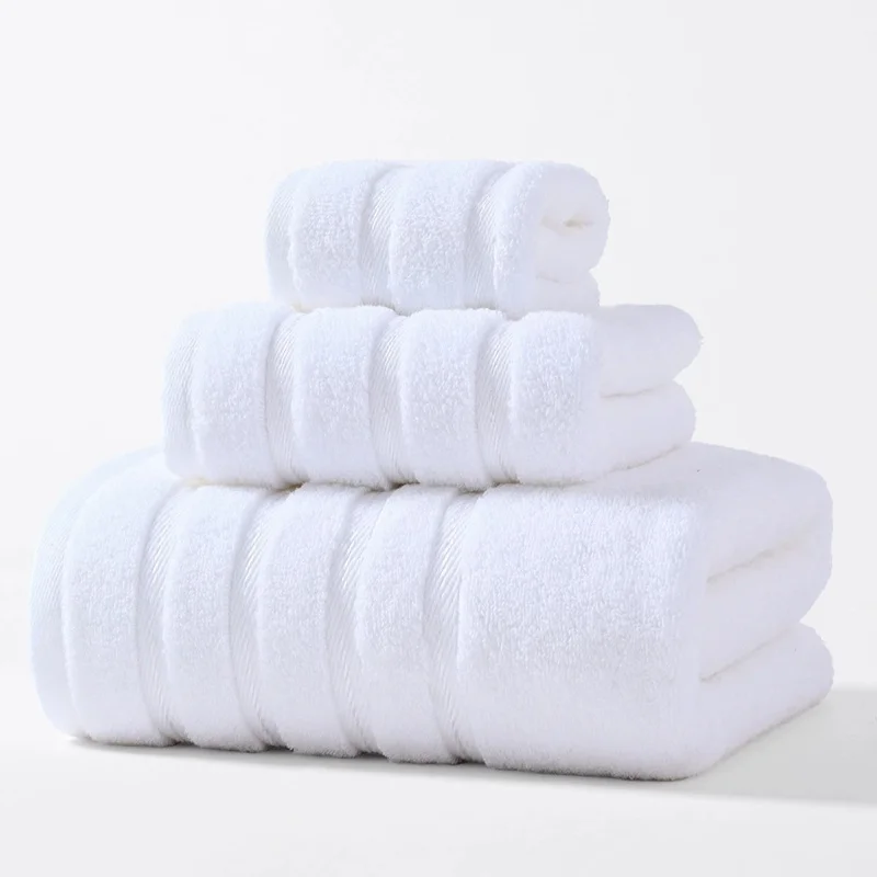 

3pcs Striped Towel Bundle Set,Pure Cotton Hand+Face+Bath Towel For Home Hotel Bathroom,White Color,Soft Absorbent High Quality