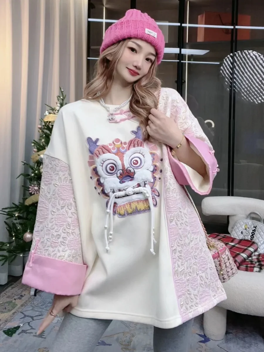 

Высококачественный женский свитшот с вышивкой, модный, с эффектом похудения, с вышивкой в виде головы дракона, теплый и удобный топ