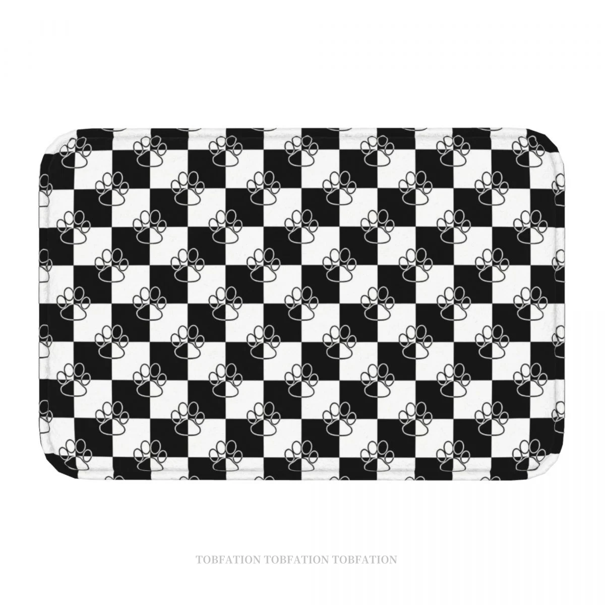 Paw Kitchen Non-Slip Carpet Black And White Checker Dog Bedroom Mat Entrance Door Doormat Home Decor Rug