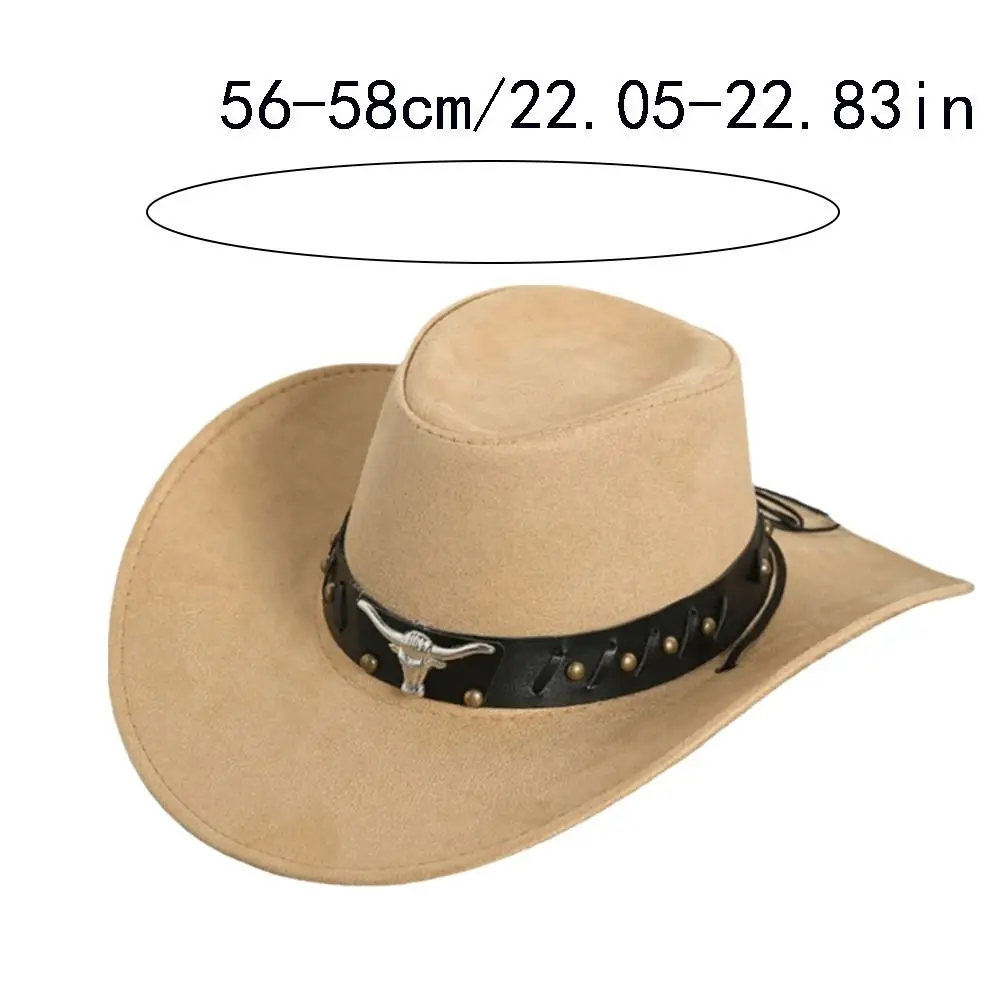 Punk Ethnic Style Western Cowboy Hat Cow Head Roll Brim Knight Hat Wide Brim Solid Color Visor Caps Sun Protection