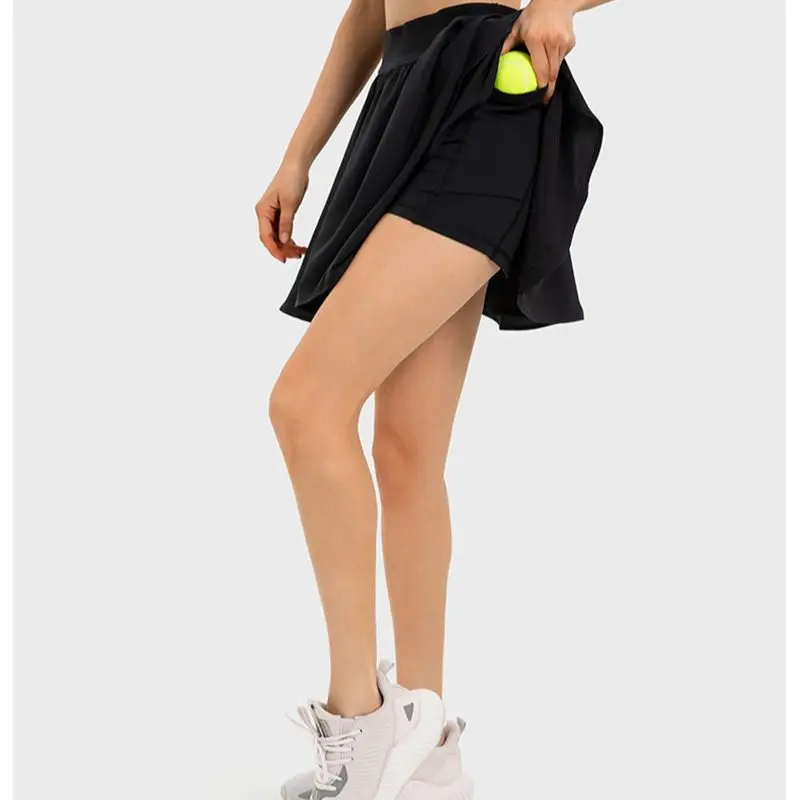 Solid Color Fitness Tennis Skort With Pocket Women Sweatwicking Sport Short Skirt Comprehensive Training Fitness Jog Quick Dry