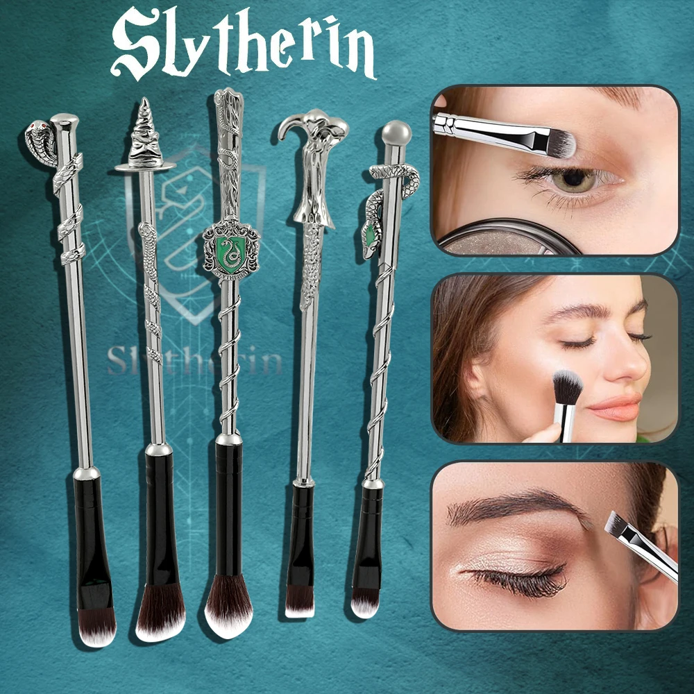 5 peças conjunto de pincéis de maquiagem Harry Potter Slytherin College Snake College pincel de metal exclusivo, adequado para presentes de admissão