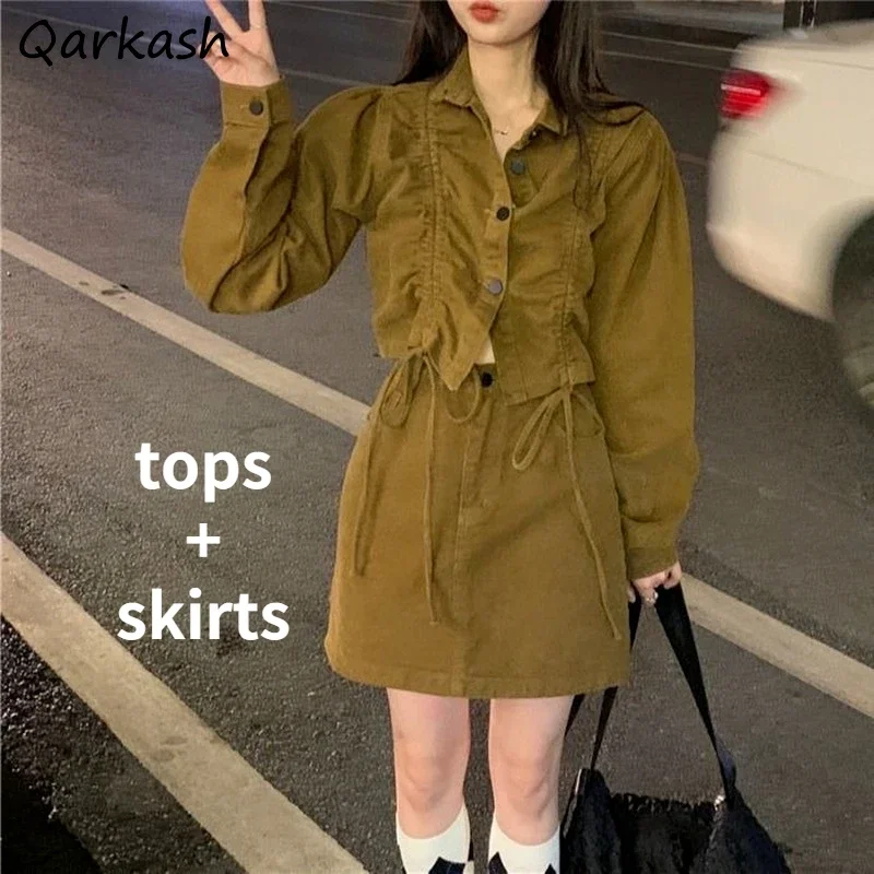 

Женские комплекты, однотонная облегающая уличная одежда в консервативном стиле с отложным воротником, комплект из двух предметов, нежная женская элегантная праздничная одежда