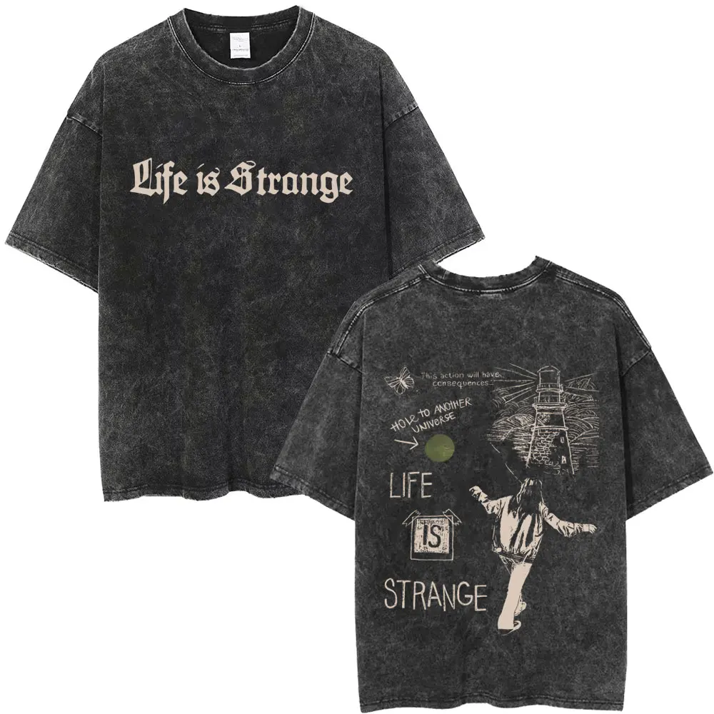 Hot Sale Game Life Is Strange Retro Washed T Shirt Men Women Casual Cotton Vintage T Shirts Unisex Fashion Oversized T-shirts