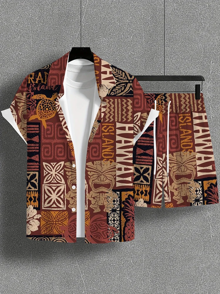 Camiseta Hawaiana de manga corta para hombre, traje de playa informal, estampado 3D de árbol de coco, conjunto de 2 piezas