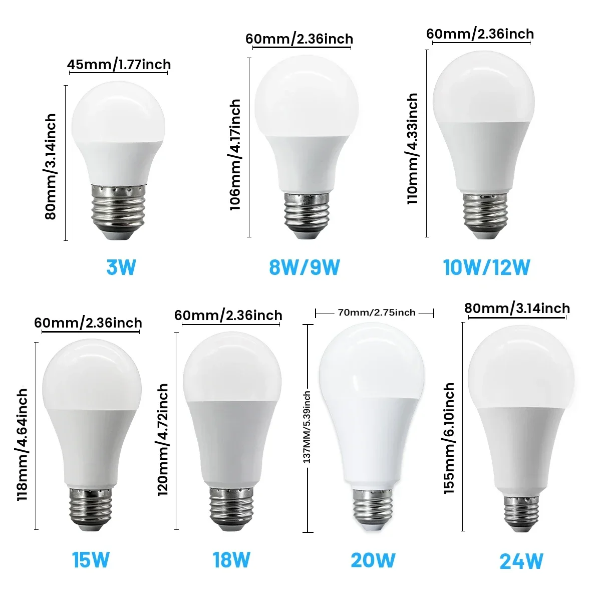 12PCS No Flicker LED Bulb Lamps Power 8W 9W 10W 12W 15W 18W E27 AC220V 110V Light Cool Lighting for Home Foyer Room Decor