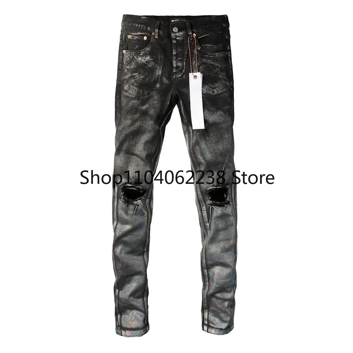 2024 Fashion Purples jeans Man American brands style high street white paint distressed Repair Low Rise Skinny Denim pants