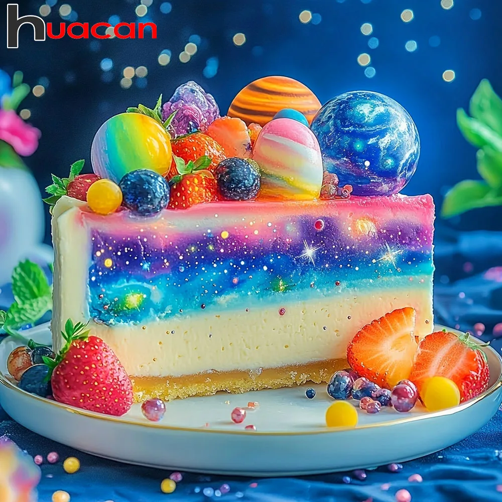 Huacan Vollquadratische und Runde 5D Diamant-Malerei Erdbeeren Planet Kuchen Diamant-Mosaik Komplettset Wanddekoration