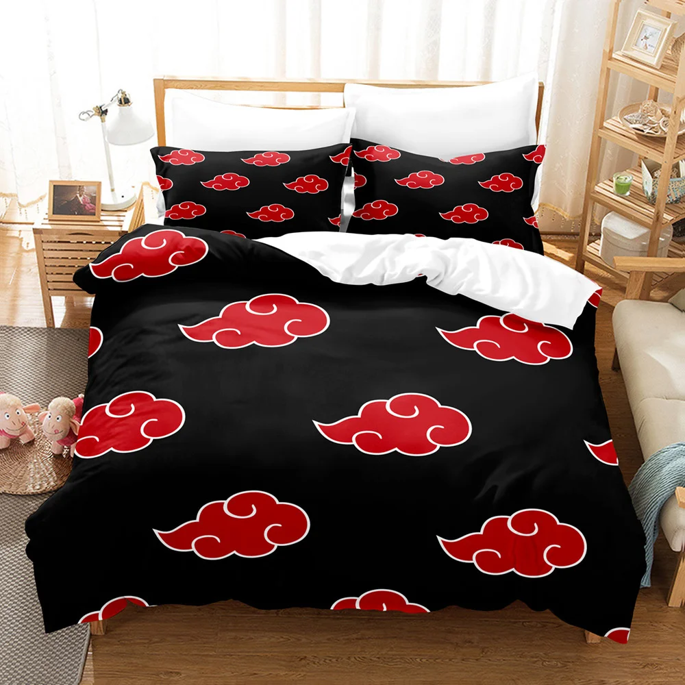 Red Cloud Anime 3D Cartoon Duvet Cover Sets Comforter Bed LinenKids Bedding Set Akatsuki Japan Twin Queen King Single Size Gift