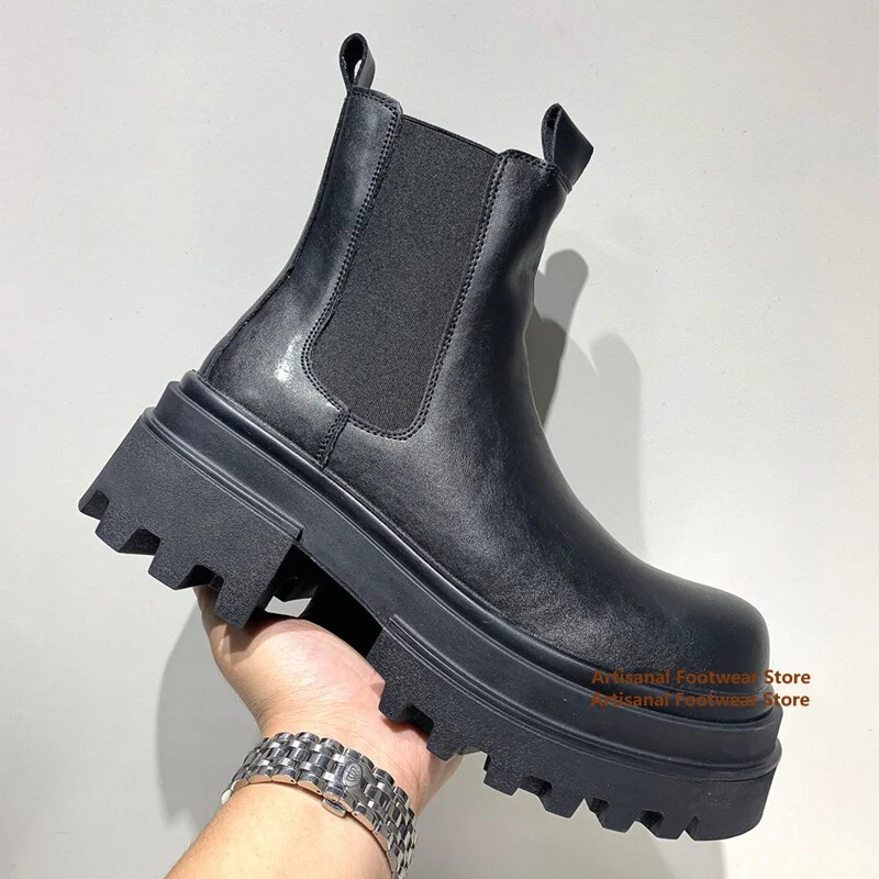 

Elastic Band Chelsea Boots Thick-Soled Men's Boots British Style Slip On Men's Ankle Boots Trendy Handmade Stylish Men's Boots