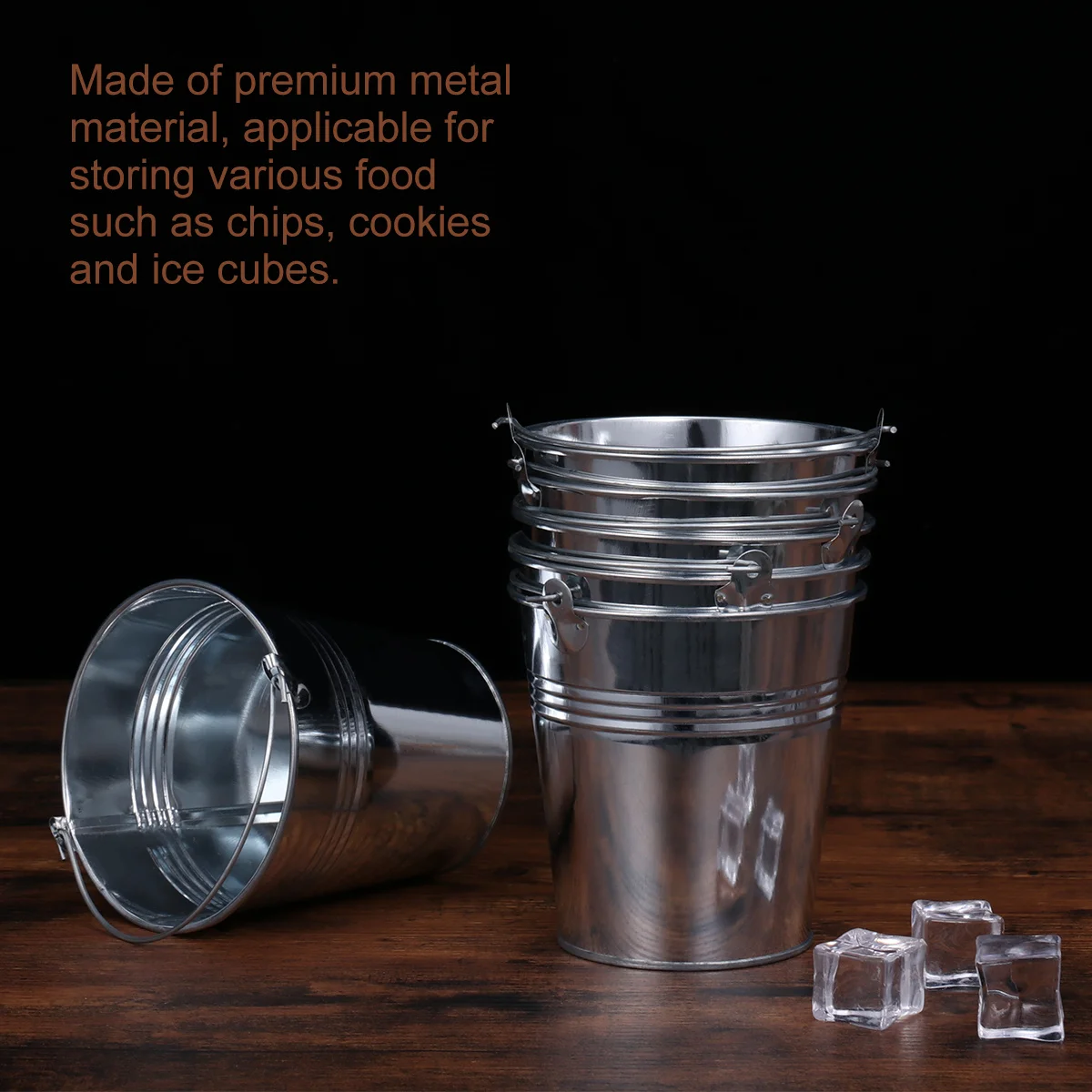 

6Pcs Tinplate Fries Bucket Portable Ice Cube Container with Handle Large Size for Wine Beer Party Buffet Silver