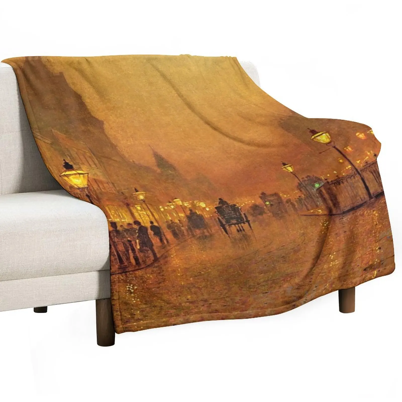 

John Atkinson Grimshaw - A Street at Night Throw Blanket decorative blankets ands Furry Tourist Blankets