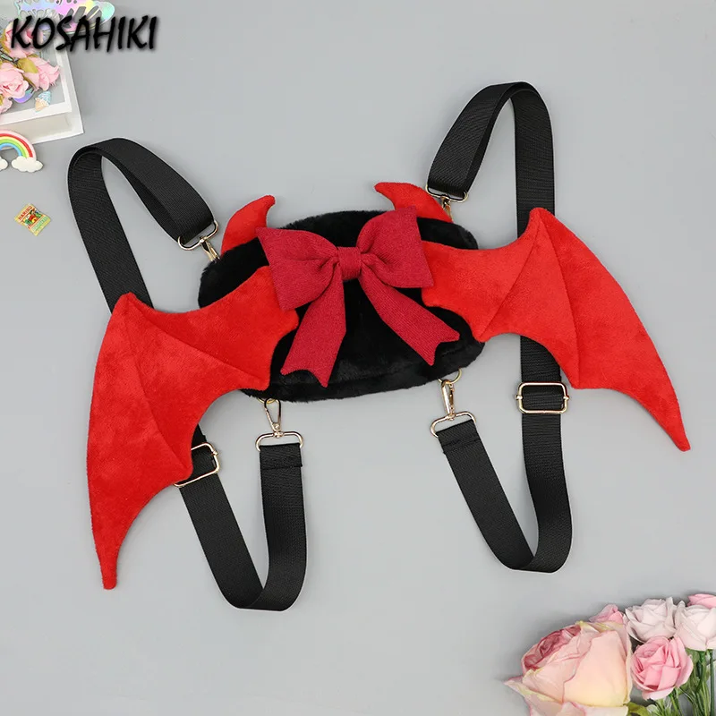 

Streetwear Cartoon Lolita Mini Backpack Women Kawaii Cute Bow Handbags Japanese Ins Fashion Sweet Wings Backpacks Y2k Aesthetic