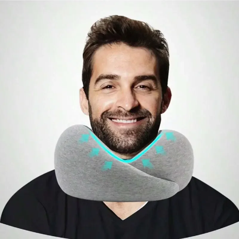 Almohada en forma de U de algodón con memoria de caracol, almohada para el cuello para siesta de oficina de viaje