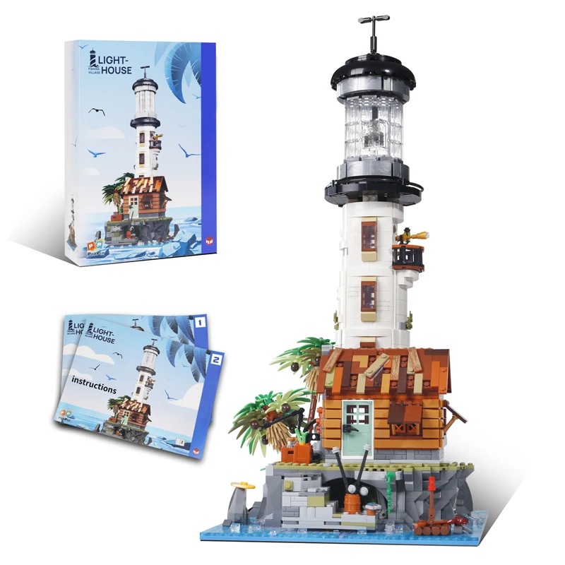 2340PCS Creative Border Village Lighthouse Building Blocks 21335 Sea Fishing Tower LED Light Bricks Toys Gifs For Children Kids