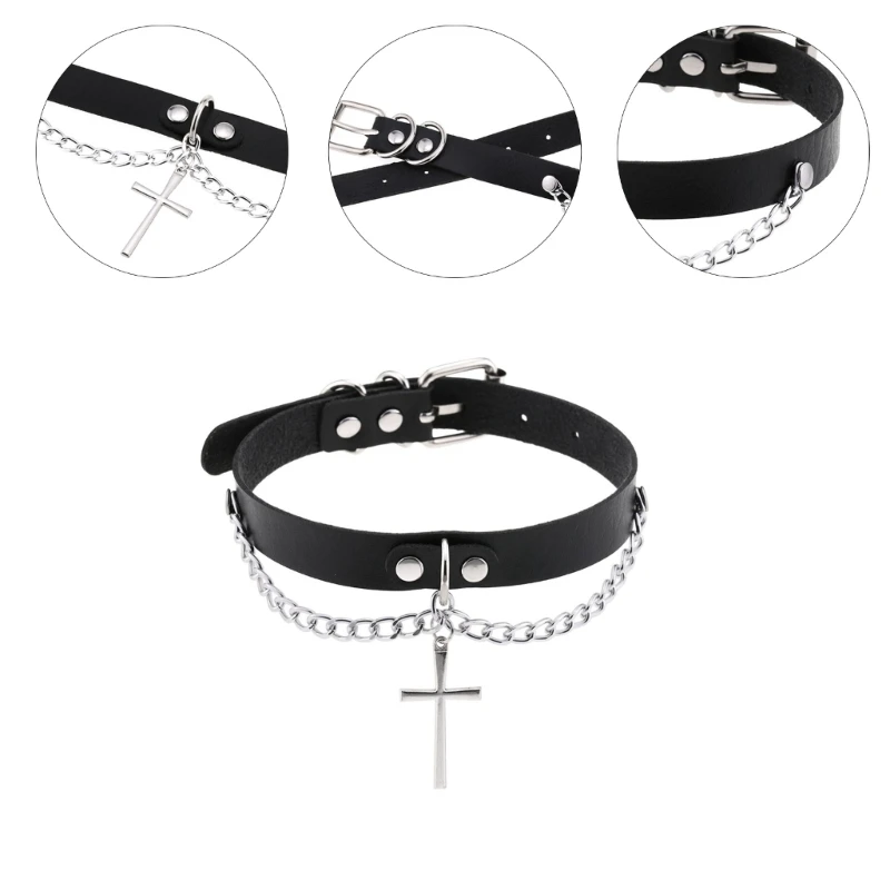 Goth Choker Necklace for Women Girls Punk Crucifix Collar Neckband Jewelry