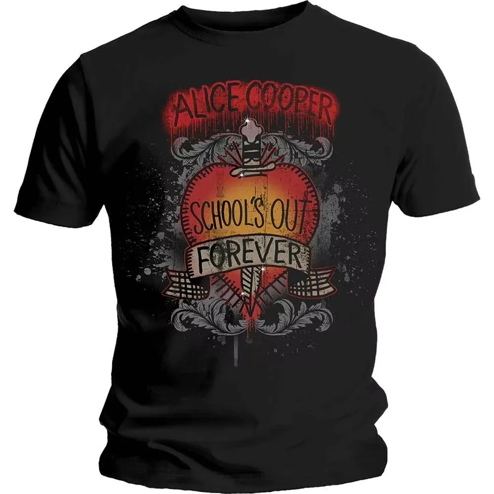 Camisetas de manga corta para hombre y mujer, de algodón, con estampado de letras de la canción de Alice Cooper Schools Out, de verano