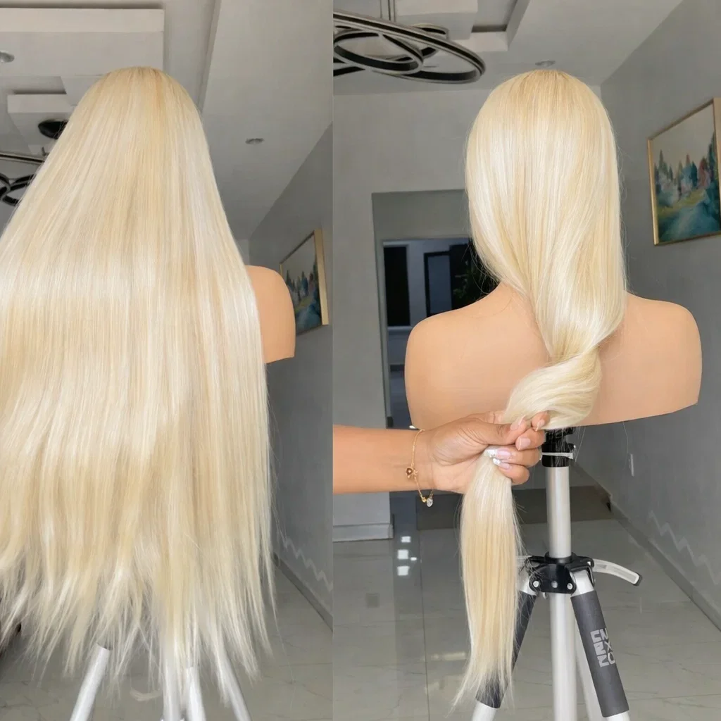 

613 Blonde Human Hair Wig 4x4 Transparent Lace Front Glueless Pre Plucked Natural Hairline Straight Hair 180% Density Lace Wigs