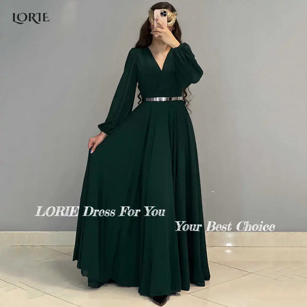 LORIE-Vestidos de Fiesta formales de Arabia con cuello en V, vestido de noche de línea a, Mangas de linterna, cinturón de Dubai, Mono, celebridad