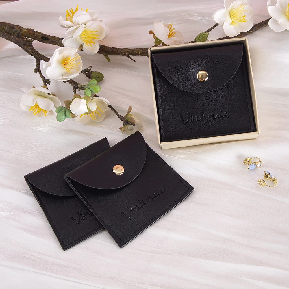 

100Pcs Custom PU Jewelry Snap Packaging Bag Earring Necklace Leather Birthday Wedding Present Gift Pouch Small Button Dust Sack