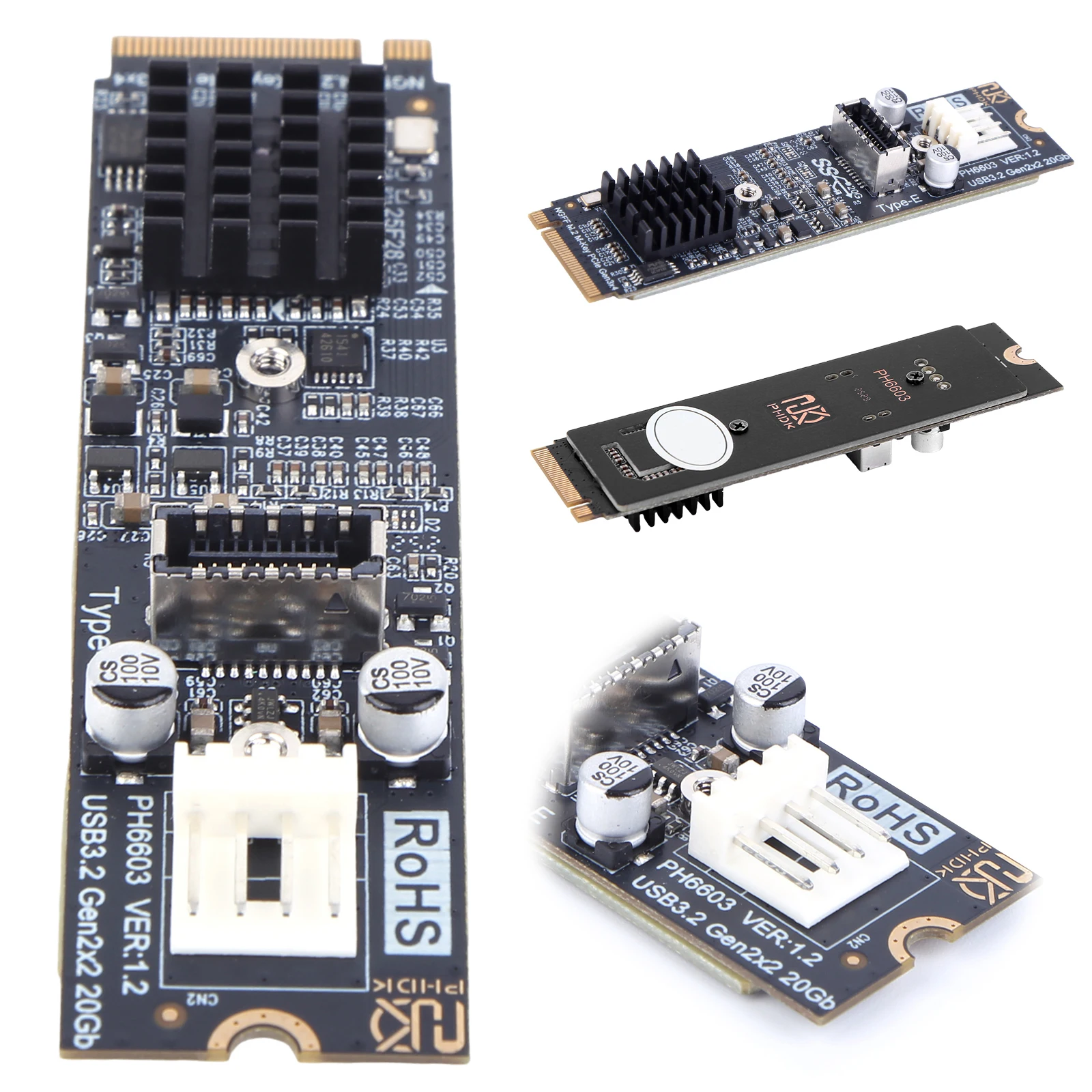 M2 NVME To TYPE-E Adapter 20Gbps High Speed M2 M Key PCIe To USB3.2 Front Panel Expansion Card ASM3242 Chipset for Desktop