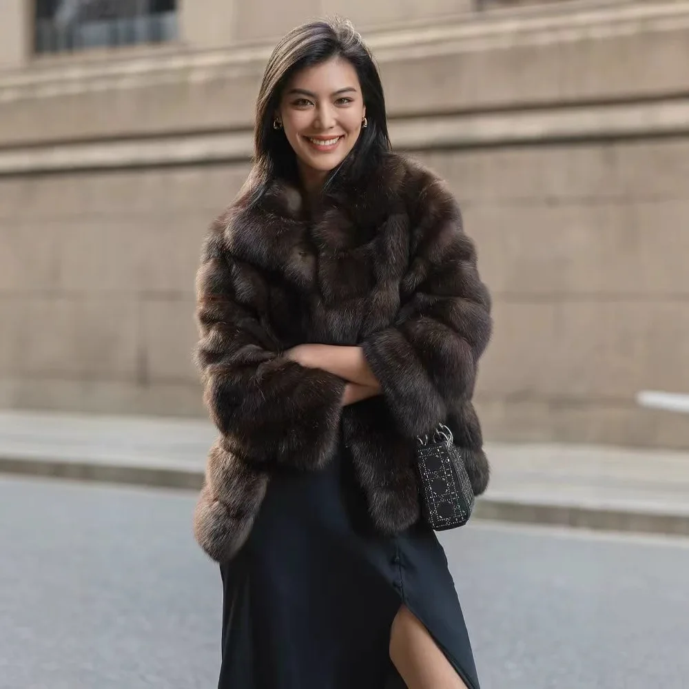 KIDCRKJ Winter Vrouwen Nepbont Vest Jas Korte Stand Kraag Mode Vrouwelijke Nertsen Bont Jas Dikke Thermische Vrouwelijke Eco Bontjas