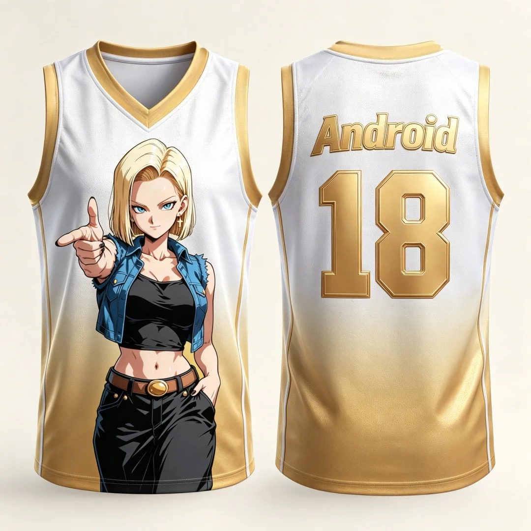 Dragon Ball Android 18 Basketball-Trikot für Damen, 3D-Druck, Sportweste, Weiß, Rosa, Anime, Streetwear, Tank-Top, passende Familien-Outfits – Detail 8