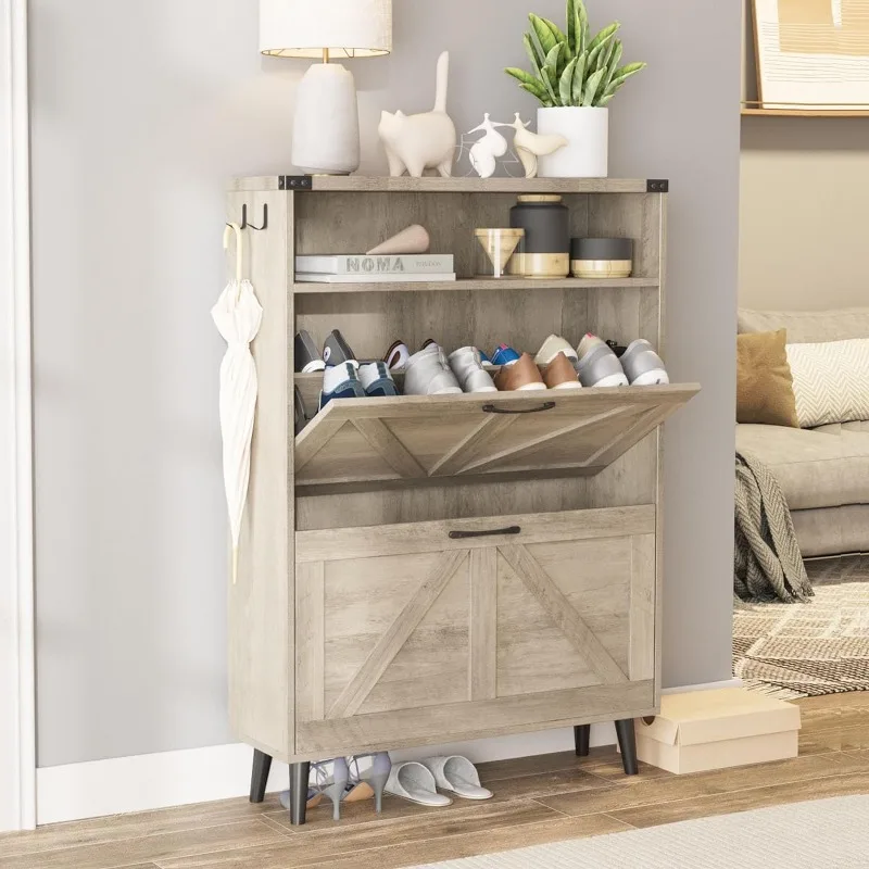 Shoe Cabinet with 2 Flip Drawers, Shoes Storage for Entryway