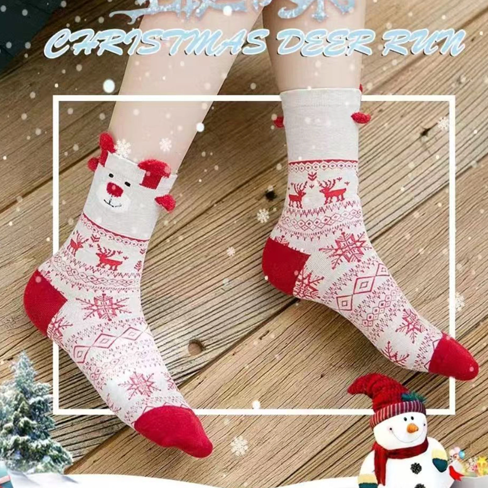 Christmas Socks Set for Women, Holiday Cotton Crew Socks with Santa, Reindeer & Snowflake Patterns, Party & Daily Wear