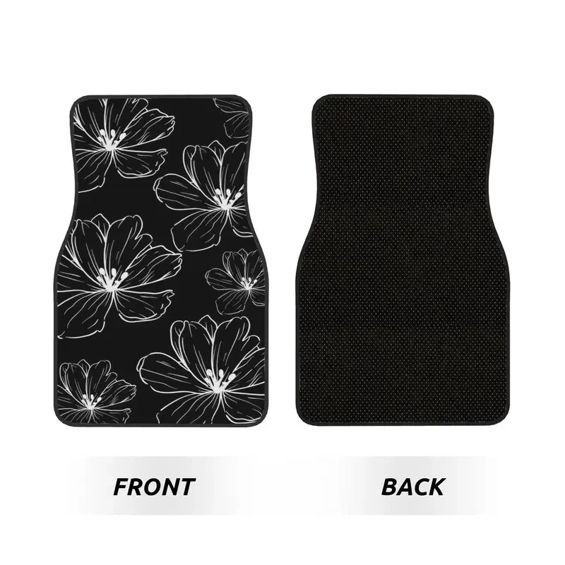 This Set Of 4 Car Floor Mats Features An Elegant Design With A Floral Pattern Outlined In Distinctive White Lines. The Personali