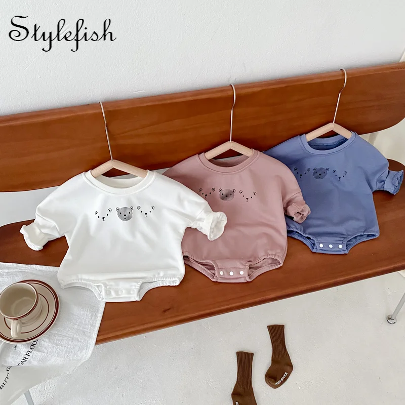 

Одежда для малышей, новая одежда, унисекс, детский ромпер с длинным рукавом и медведем, треугольный комбинезон, комбинезон