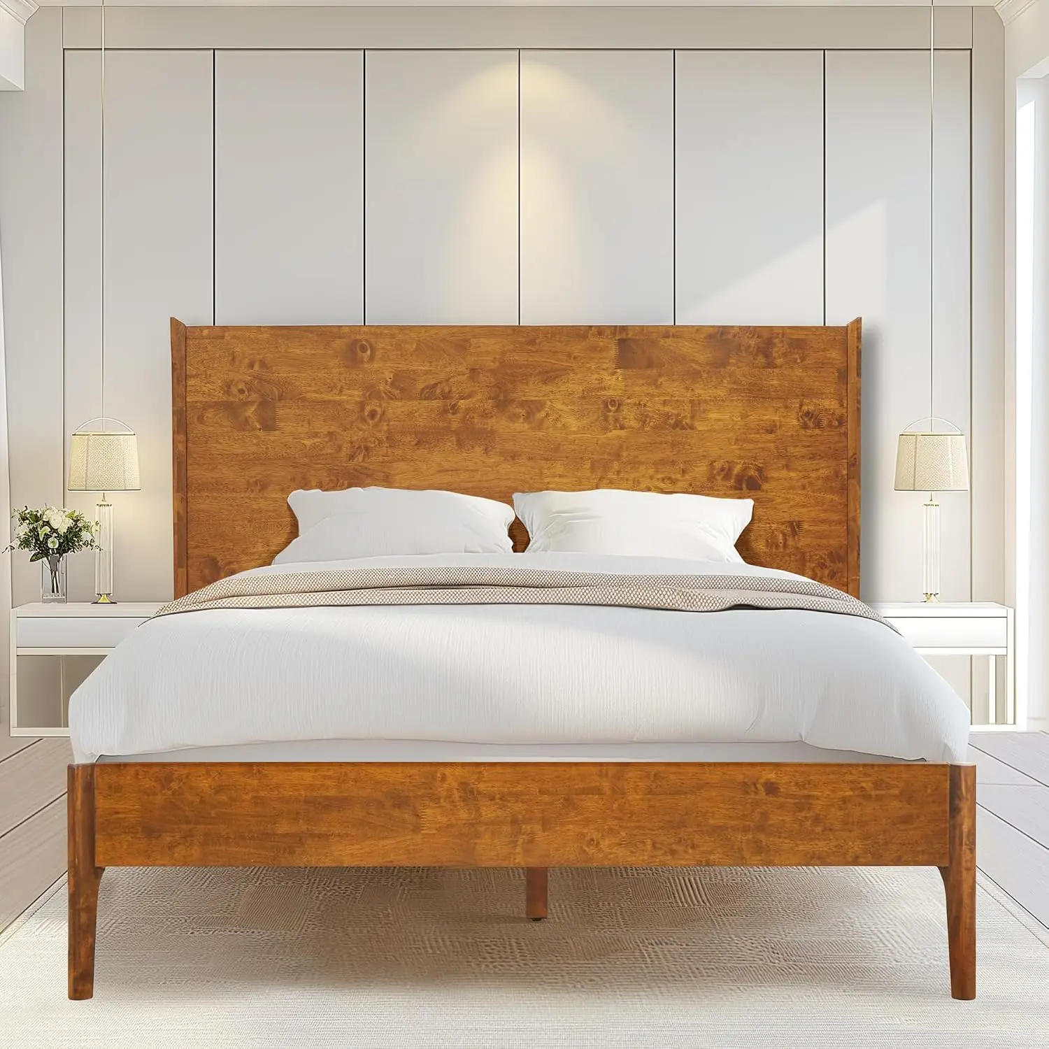 Queen Bed Frame and Headboard, Platform Bed Frame Scandinavian Wood Bed Compatible with All Mattress, Customized