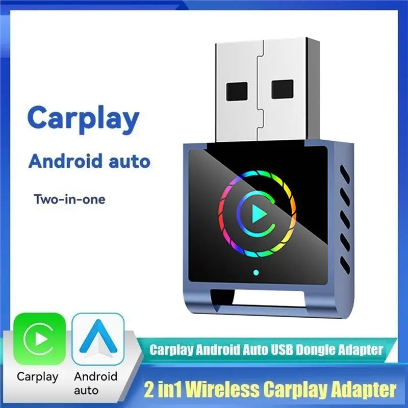 【Najlepsze Wybory】Adapter 2w1 Bezprzewodowy CarPlay Android Auto RGB Smart AI Box BT+WIFI USB Dongle Plug & Play Konwertuje Przewodowe na Bezprzewodowe B