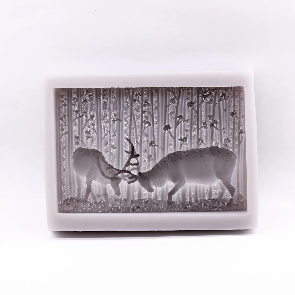 Forest Elk Embossed Silicone Mold for Fondant Animal Tree Trunk Sugarcraft Chocolate Cake Decorating Tool DIY Resin Clay