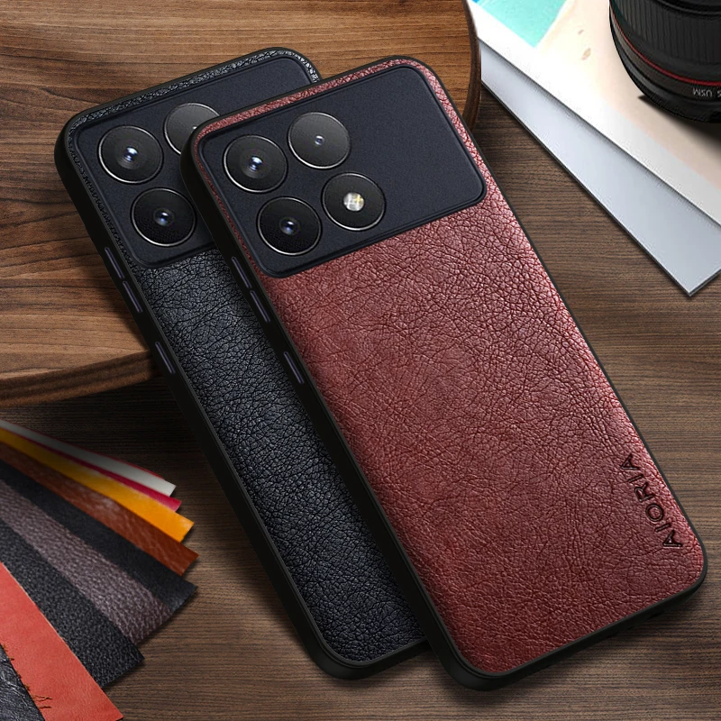 Case For Xiaomi Poco X6 Pro Simple Design Luxury Leather Business Cover For Poco M6 Pro 4G Case